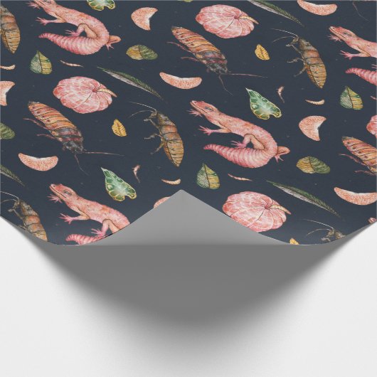 Gekko's en Roaches Wrapping Paper Pattern in blauw Cadeaupapier (Hoek)
