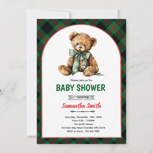Geklede beer baby shower uitnodiging (Voorkant)