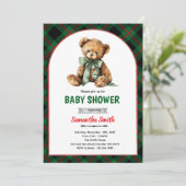 Geklede beer baby shower uitnodiging (Staand voorkant)