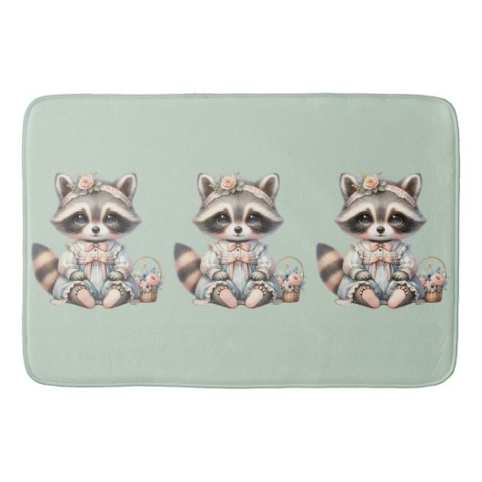 geklede Cottagecore Raccoon Pastel Badmat (Voorkant)