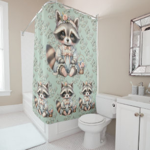geklede Cottagecore Raccoon Pastel Douchegordijn