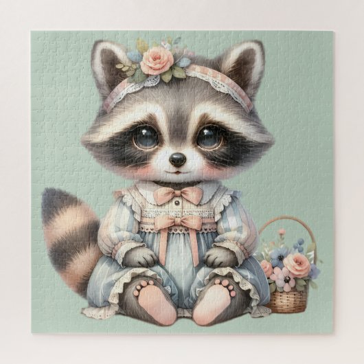  geklede Cottagecore Raccoon Pastel Legpuzzel (Verticaal)
