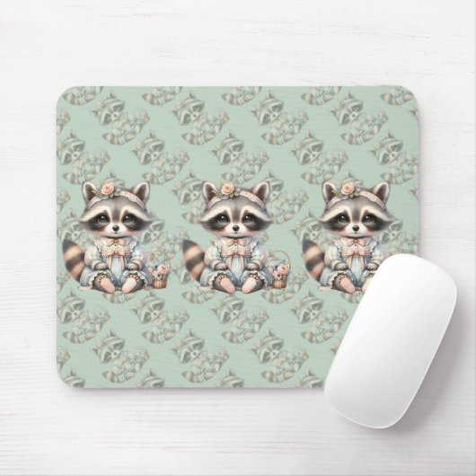 geklede Cottagecore Raccoon Pastel Muismat (Met muis)