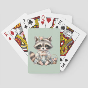 geklede Cottagecore Raccoon Pastel Pokerkaarten