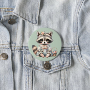 geklede Cottagecore Raccoon Pastel Ronde Button 7,6 Cm