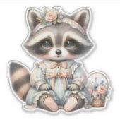  geklede Cottagecore Raccoon Pastel Sticker (Voorkant)