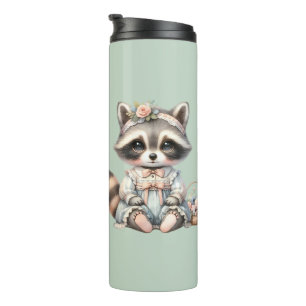  geklede Cottagecore Raccoon Pastel Thermosbeker