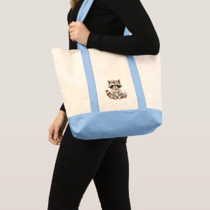 geklede Cottagecore Raccoon Pastel Tote Bag