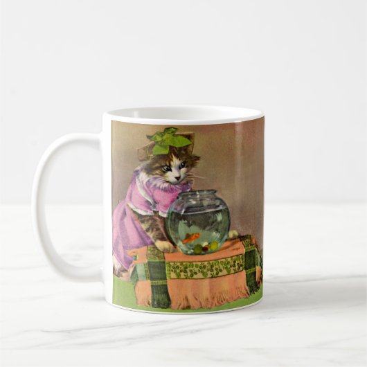 geklede kat en viskuit koffiemok (Links)