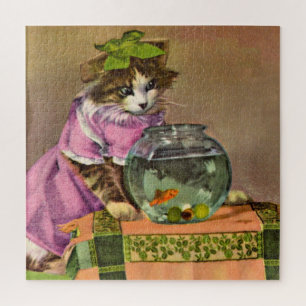 geklede kat en viskuit legpuzzel