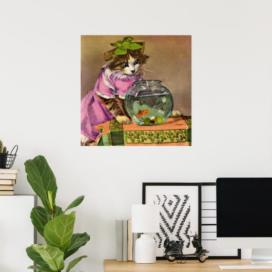 geklede kat en viskuit poster (Thuiskantoor)