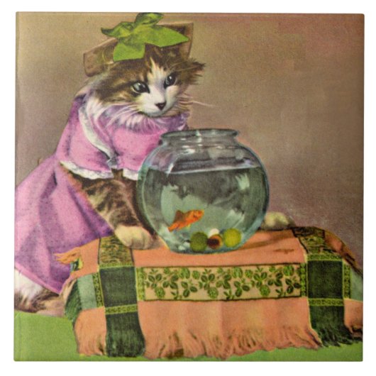 geklede kat en viskuit tegeltje (Voorkant)