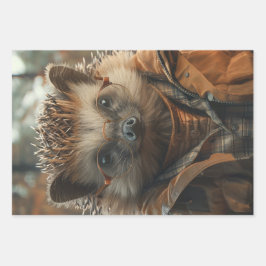  geklede stekelvarkens decoupage inpakpapier vel