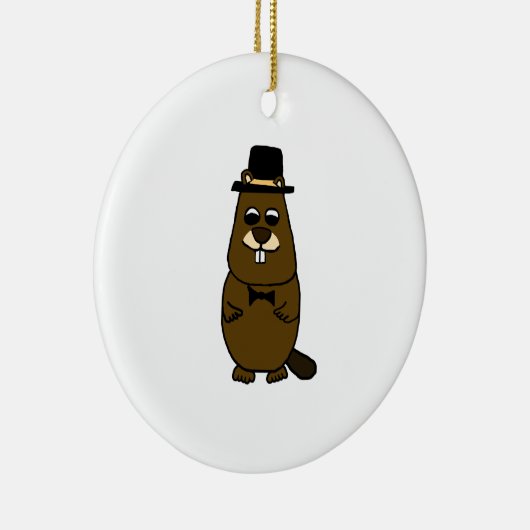 Gekleed Groundhog Keramisch Ornament (Rechts)