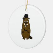 Gekleed Groundhog Keramisch Ornament (Links)