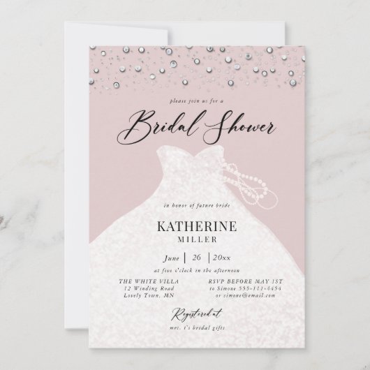 Gekleed in Parels Elegant Jurk Roze Vrijgezellenfe Kaart (Voorkant)