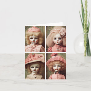Gekleed in Roze Creepy  Dolls Collage Kaart