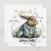 Gekleed paaskonijn in krans van bloemen feestdagenkaart (Voorkant / Achterkant)