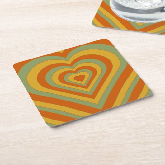 Gekleept Groovy Retro Layered Love Heart Square Kartonnen Onderzetters (Schuin)