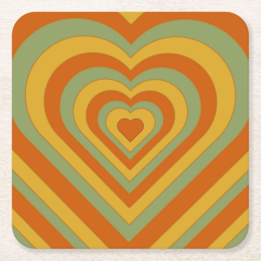 Gekleept Groovy Retro Layered Love Heart Square Kartonnen Onderzetters (Voorkant)