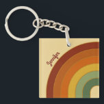 Gekleept vierkant met gelaagde roovy sleutelhanger<br><div class="desc">Retroregenboogontwerp. Regenbooglagen in gedempte kleuren,  oranje,  rood en groen. Groovy retro 70 regenboogcadeaus,  thuisdecor.</div>