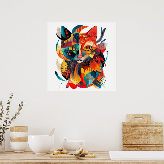 🐱 gekleurd abstract kat 🎨 poster (Keuken)