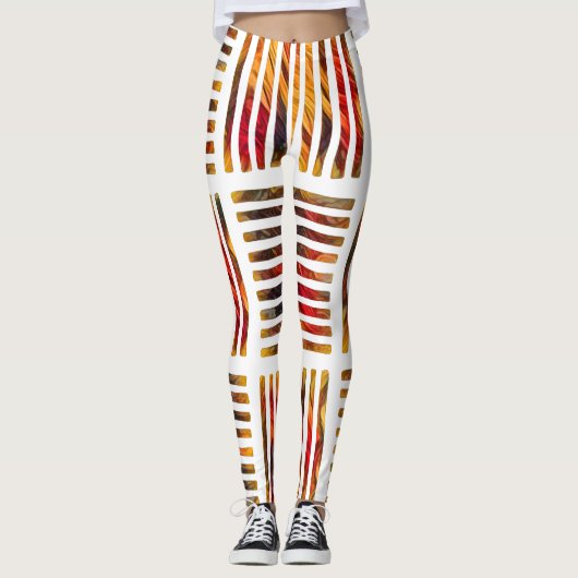 gekleurd Geometrisch Abstract bandpatroon Leggings (Voorkant)