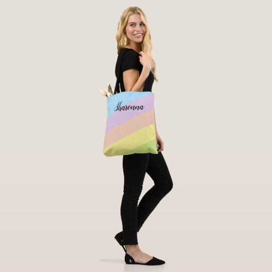  gekleurd gestreept tote bag (Op model)