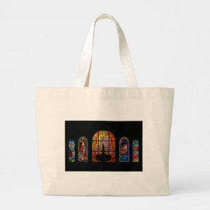gekleurd glas jesus grote tote bag