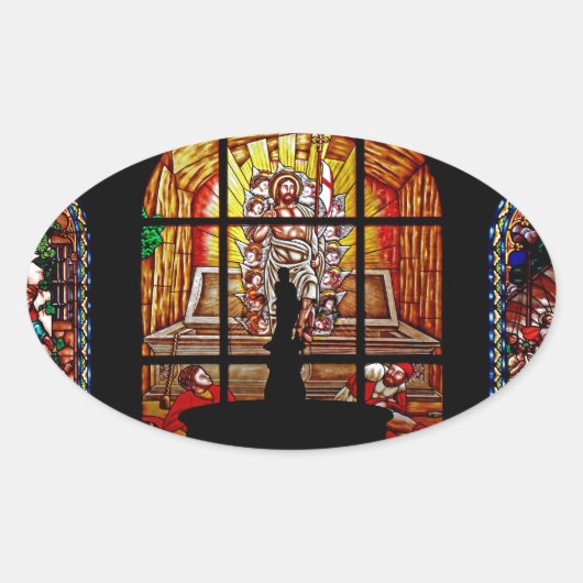gekleurd glas jesus ovale sticker (Voorkant)