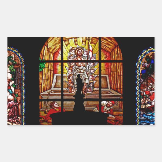 gekleurd glas jesus rechthoekige sticker (Voorkant)