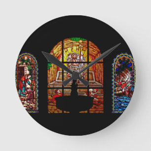 gekleurd glas jesus ronde klok