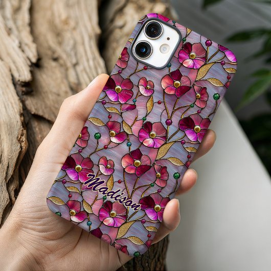 Gekleurd glas roze bloemenpatroon Case-Mate iPhone case