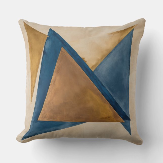Gekleurd goudkoper en blauw driehoek abstract kussen (Voorkant)