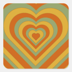 Gekleurd Groovy Retro Layered Love Heart Vierkante Sticker