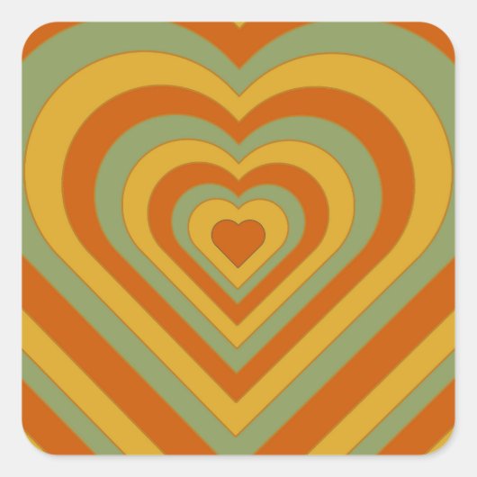 Gekleurd Groovy Retro Layered Love Heart Vierkante Sticker (Voorkant)