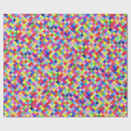 Gekleurd in Graph Paper Squares - Diagonaal gesche Cadeaupapier (Vlak)