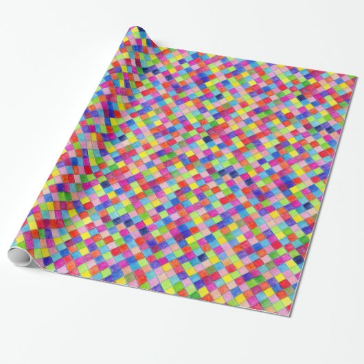 Gekleurd in Graph Paper Squares - Diagonaal gesche Cadeaupapier (Uitgerold)
