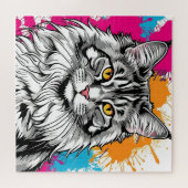 Gekleurd Maine Coon kattenportret Legpuzzel (Horizontaal)