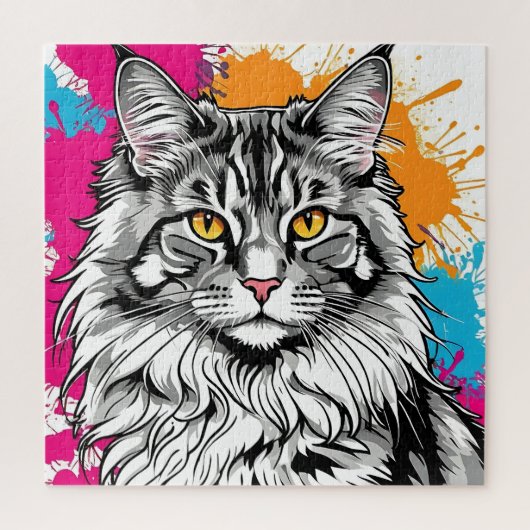 Gekleurd Maine Coon kattenportret Legpuzzel (Verticaal)
