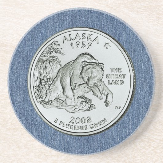 Gekleurd ontwerp van de Alaska State Quarter Zandsteen Onderzetter (Voorkant)