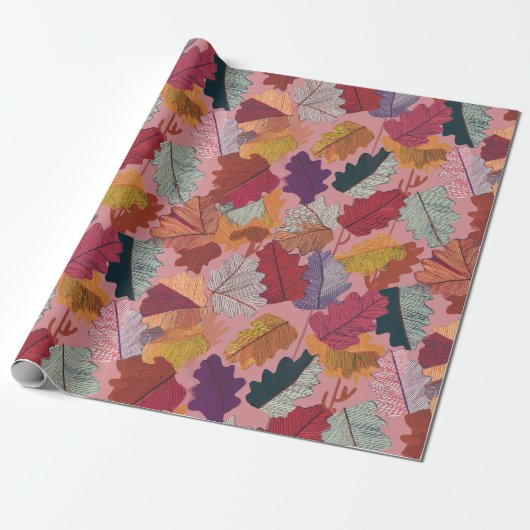 Gekleurd Potlood Herfstbladeren Inpakpapier (Uitgerold)