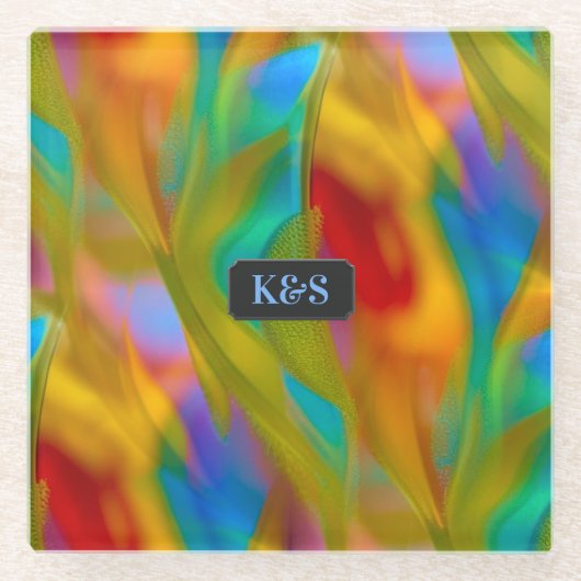 Gekleurd Vuur - Flame Look Glass - monogrammen / n Glazen Onderzetter (Voorkant)