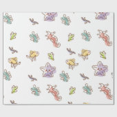 gekleurd zeefpatroon met zeeslepels en vissen v cadeaupapier (Vlak)