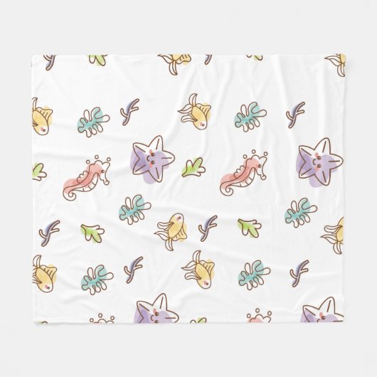 gekleurd zeefpatroon met zeeslepels en vissen v fleece deken (Voorkant (Horizontaal))