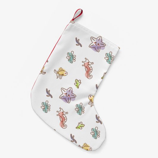 gekleurd zeefpatroon met zeeslepels en vissen v kleine kerstsok (Voorkant (Hangend))