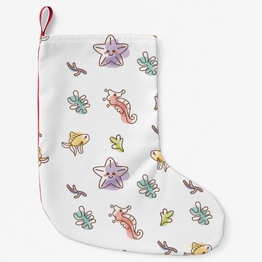 gekleurd zeefpatroon met zeeslepels en vissen v kleine kerstsok (Voorkant)