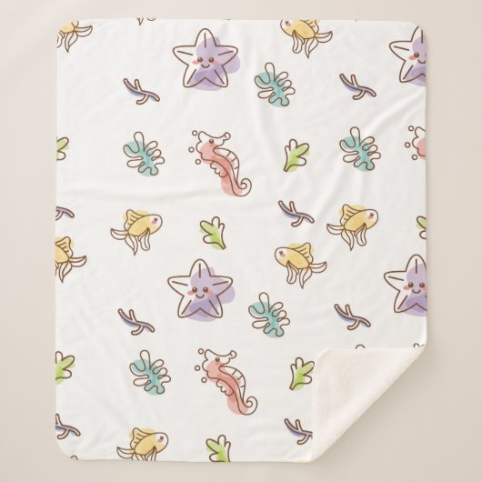 gekleurd zeefpatroon met zeeslepels en vissen v sherpa deken (Voorkant)