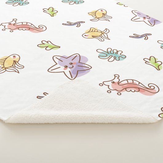 gekleurd zeefpatroon met zeeslepels en vissen v sherpa deken (3/4)