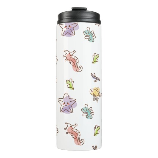 gekleurd zeefpatroon met zeeslepels en vissen v thermosbeker (Voorkant)